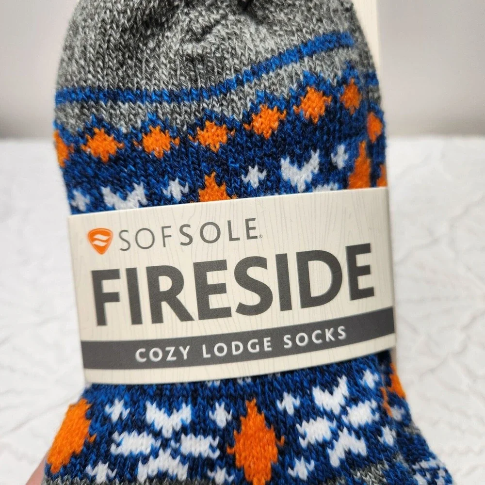 Fireside Sofsole Cozy Lodge Crew Sock Multicolor Moose Youth Size 10-4.5‎ NEW